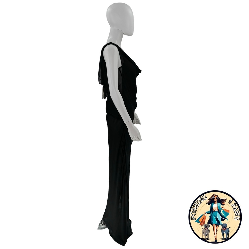 Christopher Esber Silk Formal Sheer Draped Cowl Tank Maxi Dress in Black Size 6 - Picture 4 of 12